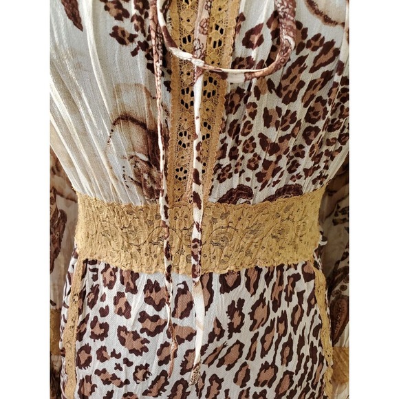 American Angel Women's Beige & Brown Rayon Round Neck Long Sleeve Top Blouse 1X - Picture 3 of 12